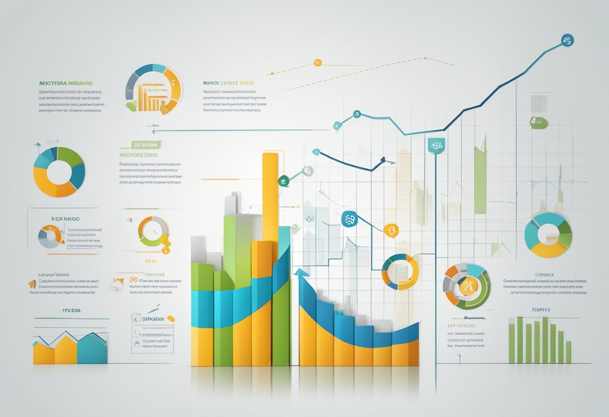 A chart displaying key marketing metrics, such as ROI and conversion rates, with a graph showing upward trends