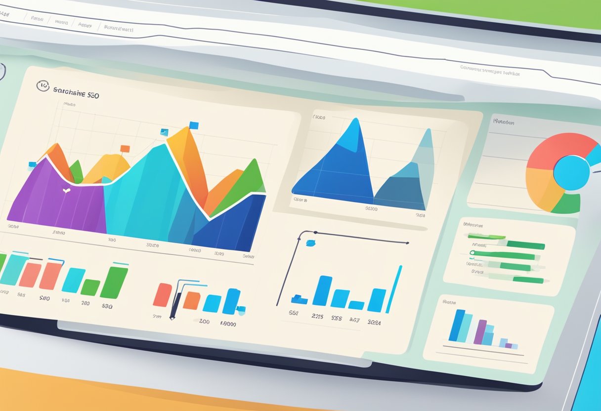 A computer screen displaying a website's technical SEO analysis, with charts and graphs showing performance metrics