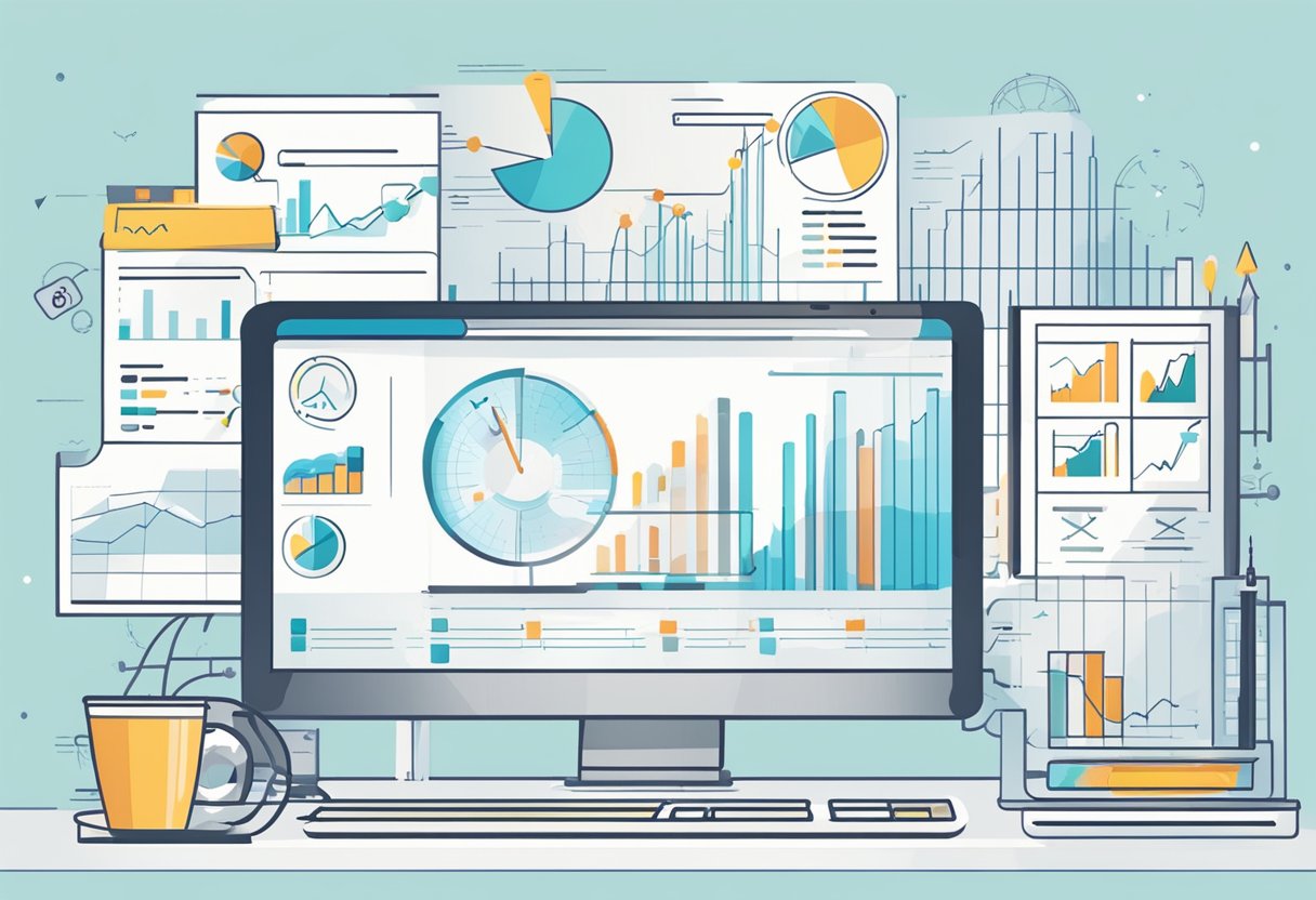 A computer screen displaying SEO trends and best practices, with charts and graphs showing current developments in the SEO field