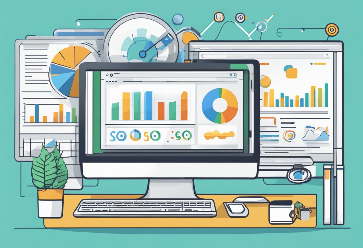 A computer screen displaying SEO analysis tools and WordPress website optimization